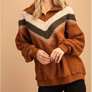KORI America L Burnt Orange Sherpa pullover